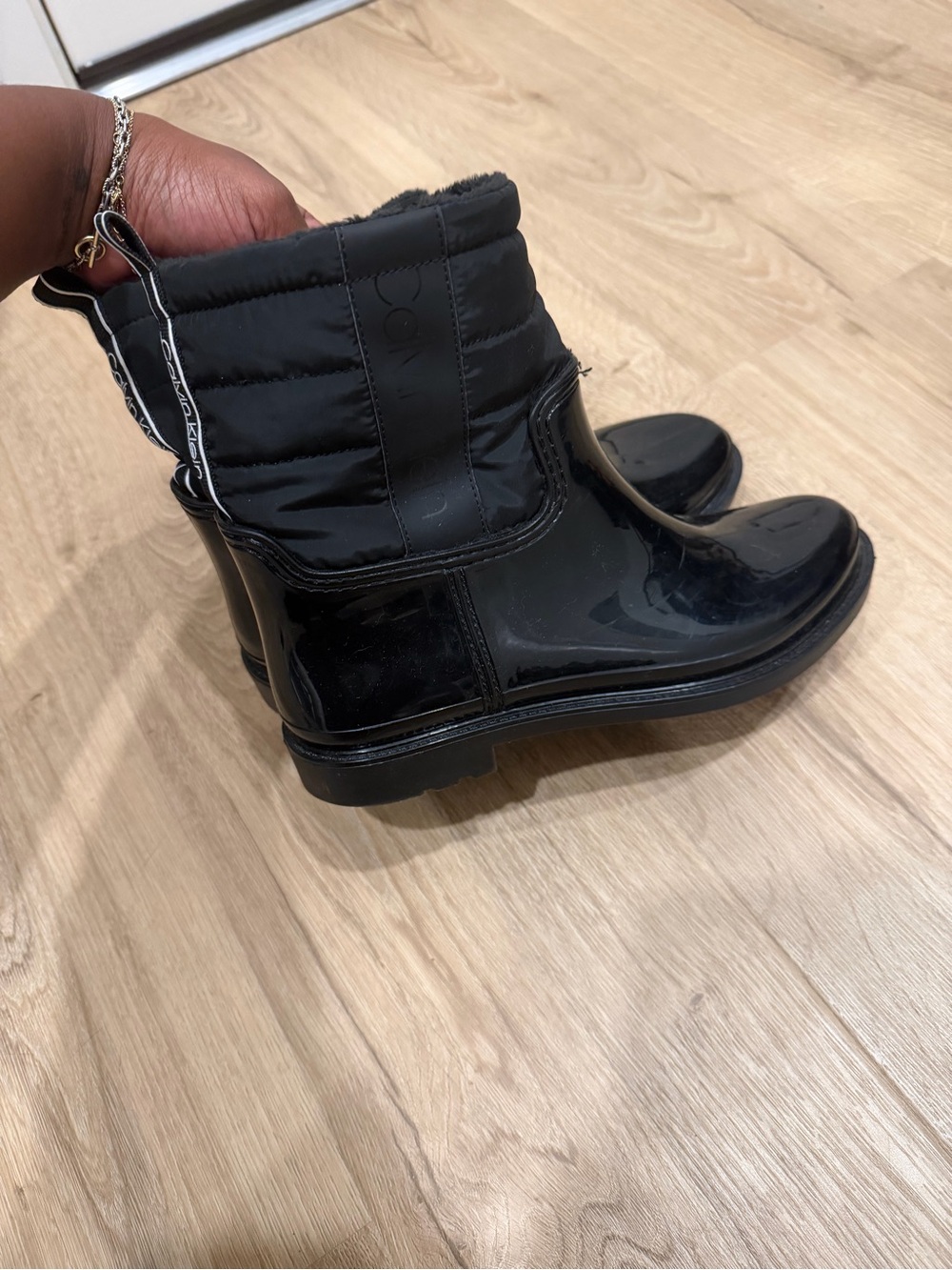 Calvin Klein Black Quilted Glossy Rain Boots with Cozy Liner
